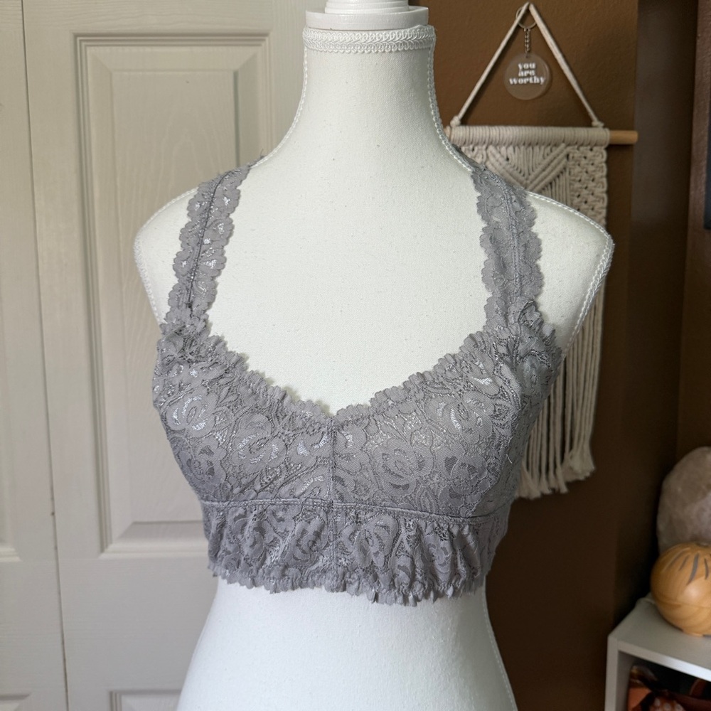 NWT Signature8 Silver Grey Stretchy Comfy Lace Bralette / Size L